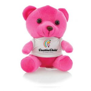 Teddy Bear In A Fun Range Of Bright Tones With White T-shirt- Pink